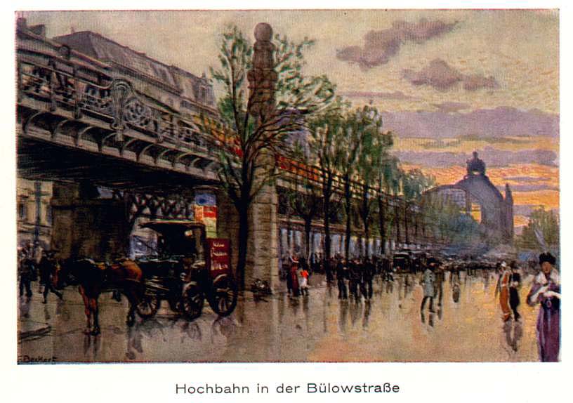 Aquarell von Fritz Beckert - Hochbahnszene