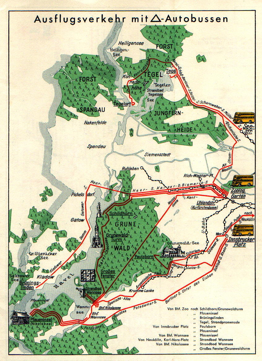 Linienplan der Dreieckslinien - Wochenendverkehr bei schönem Wetter