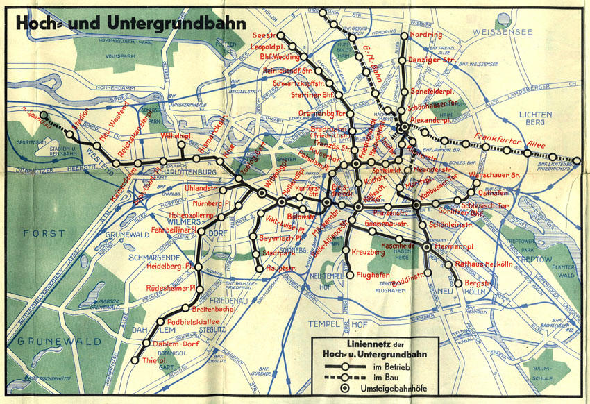 Netzplan der Berliner U-Bahn aus dem Jahr 1928