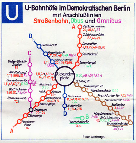 Original-Ausschnitt aus dem "Übersichtplan", dem Gesamt-Netzplan der BVG-Ost von Juni 1960