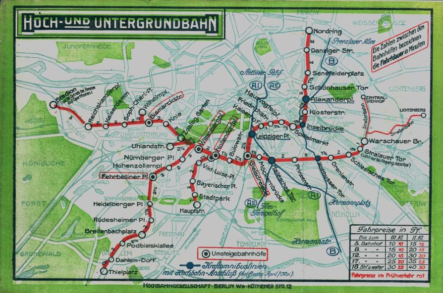 Netzplan der Berliner U-Bahn aus dem Jahr 1914